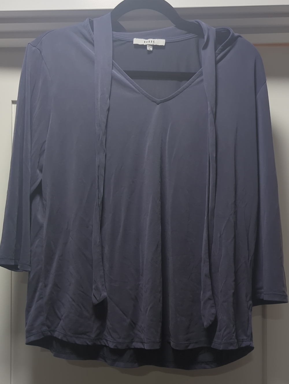 Ro & De Navy V-Neck Hooded Tunic Top